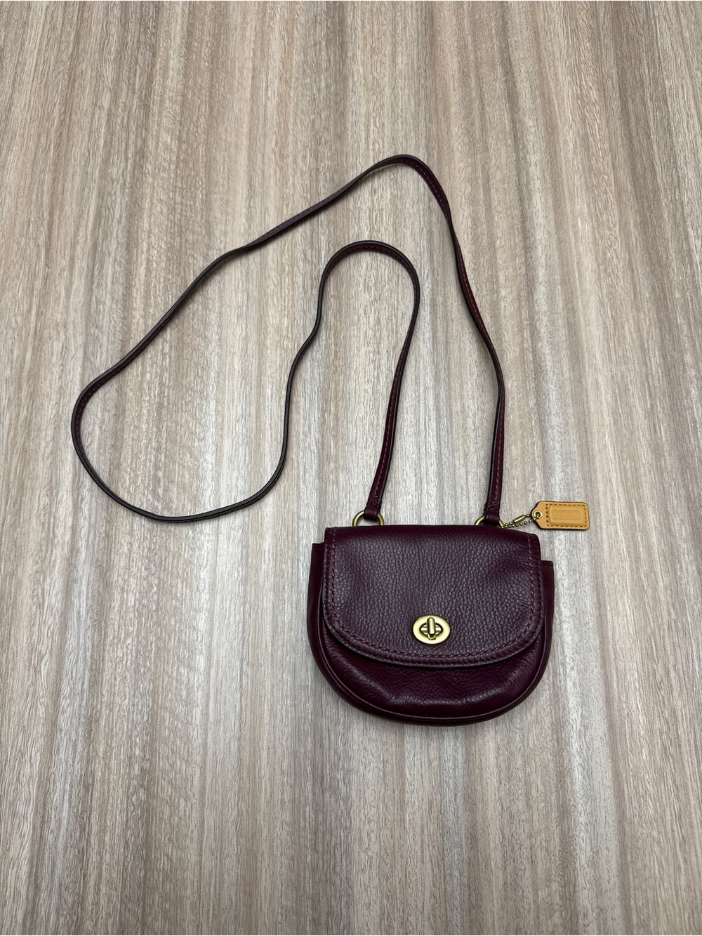 Coach Park Leather Mini Crossbody Bag in Burgundy Pebble Leather Brass Hardware